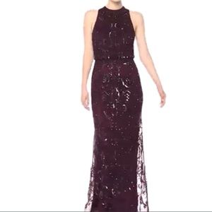 NWT - Adrianna Papell Beaded Mesh Evening Gown - Deep Wine - 4